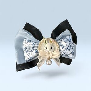 Cute Bunny Layered Hair Bow in Black, Light Blue & Cream